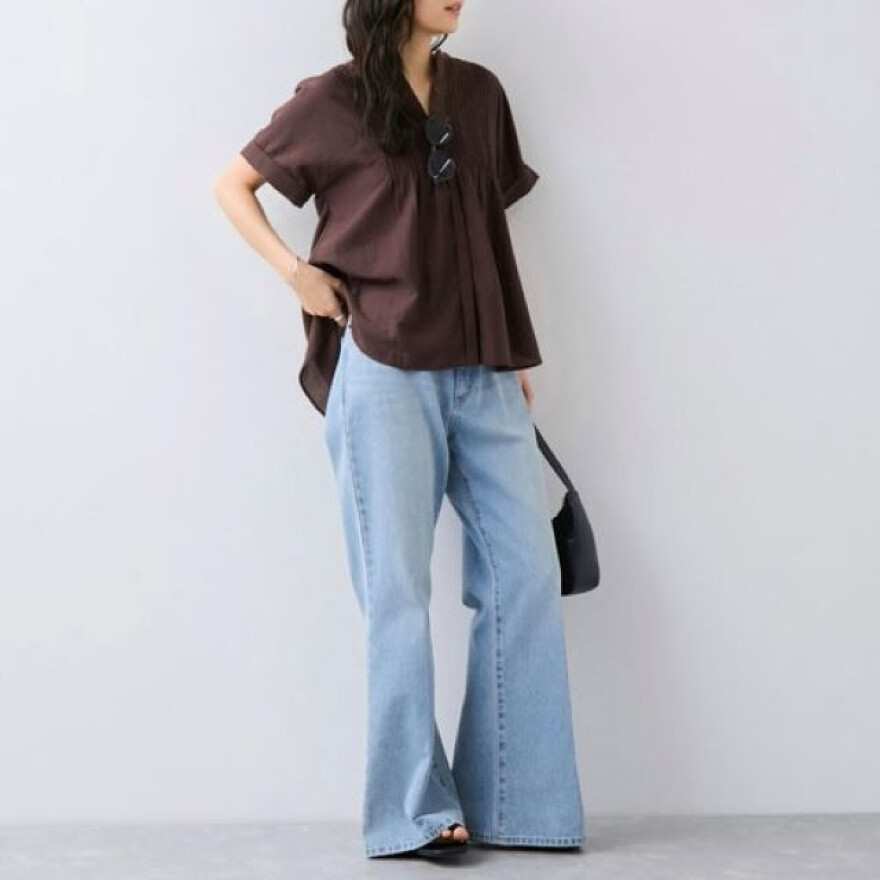 VIS人気!気流染めピンタックブラウス