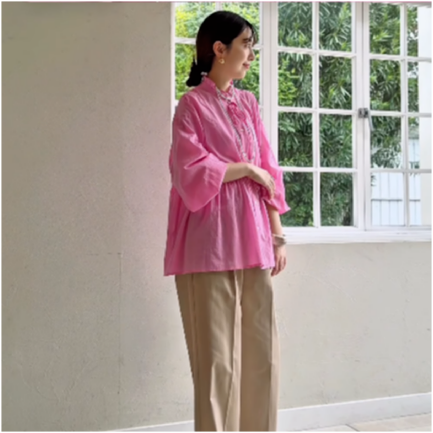 コットンボイルスタンドフリルシャツ