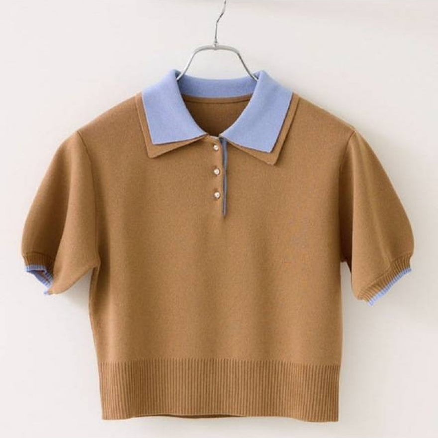 ダブルカラーのポロ襟半袖ニットが入荷！ 																		