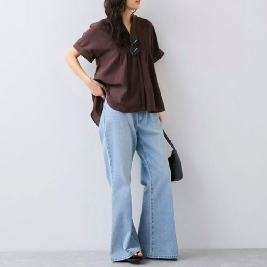 VIS人気！気流染めピンタックブラウス