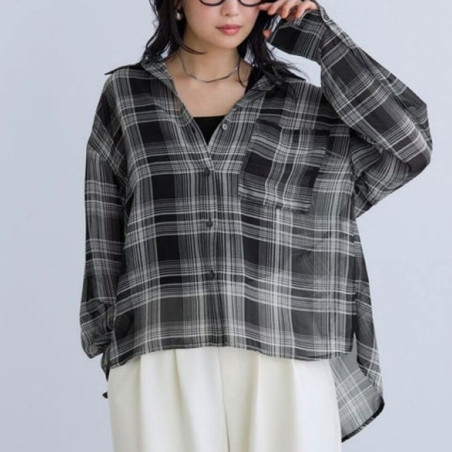 チェック＆シアー  オーバーシャツ 